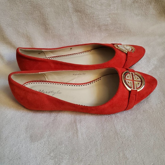 LNew-Herstyle Memory Foam Woman Classic Red Pointed Toe Flats 10 ManMade Leather - Picture 3 of 4